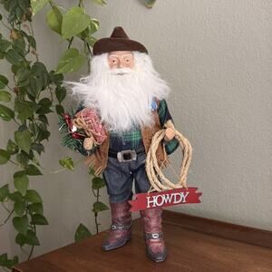 North Pole Trading Co. 18" Cowboy Santa Figurine w/Metal Cowboy Boots